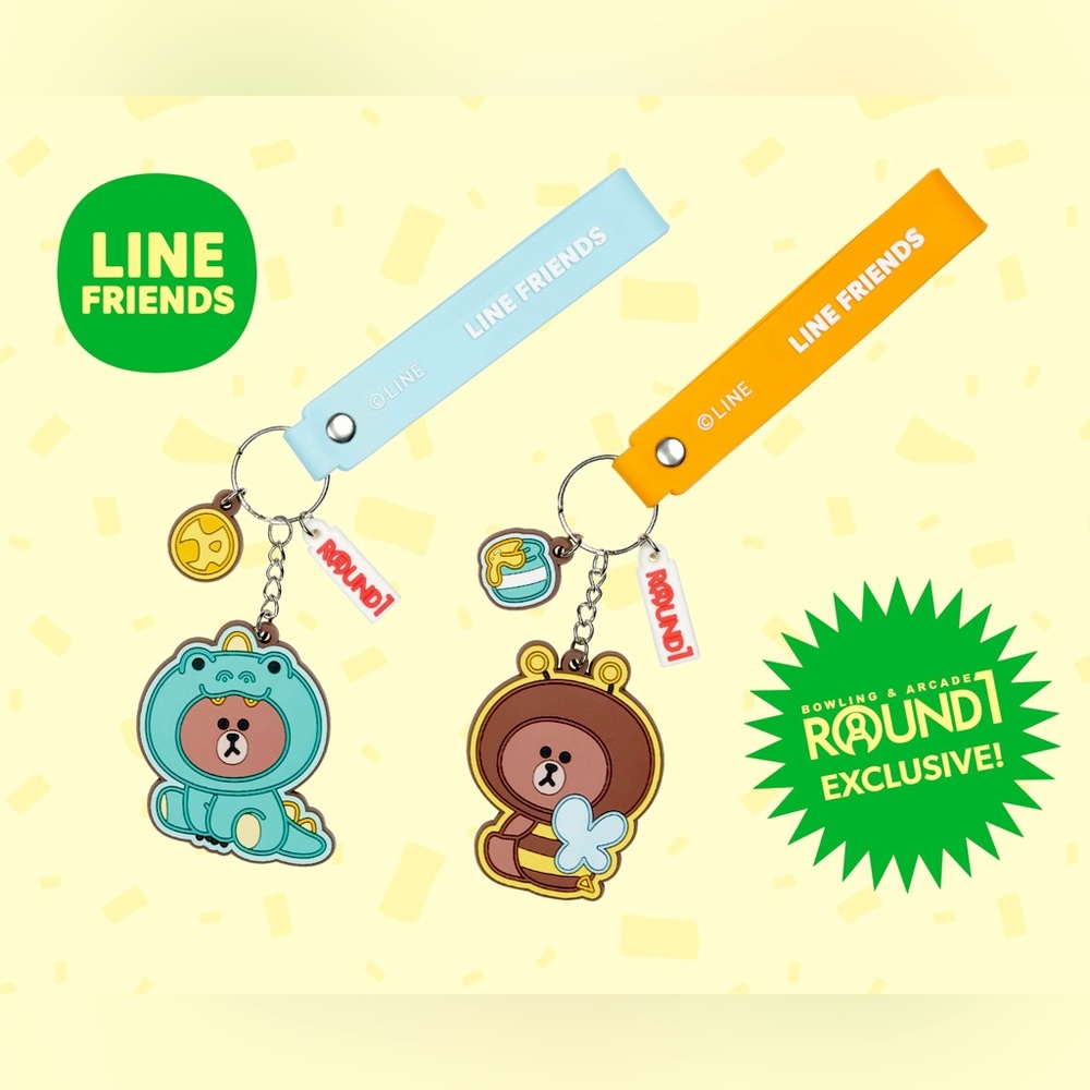 Round 1 Exclusive Line Friends Dino Brown Bear & Dinosaur Costume PVC Keychains